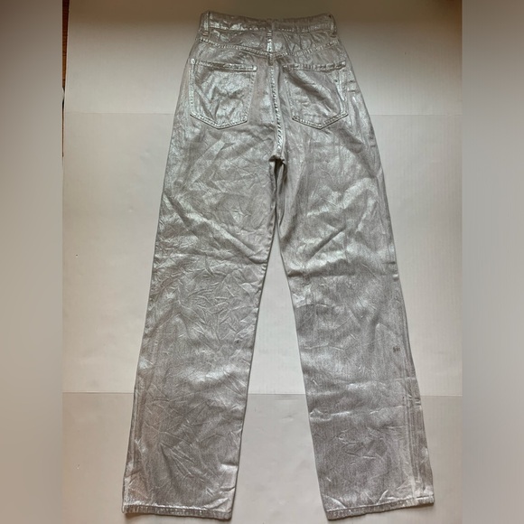 Zara TRF High Rise Wide Leg Silver Metallic Jeans RN71032 - Picture 2 of 5